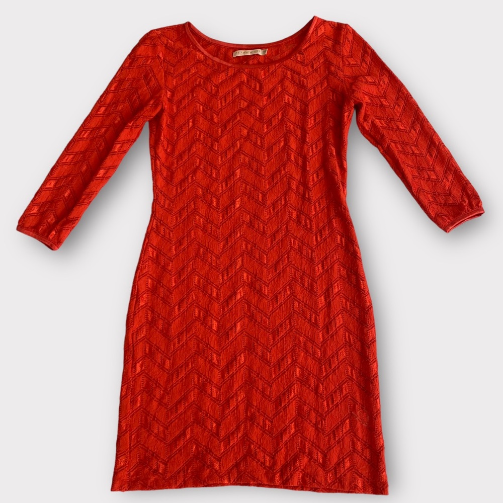 Of Two Minds Women’s Dress Small Crochet Knit Shift Colorful Feminine Dainty